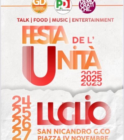 Dal 24 al 27 luglio la Festa de l’Unità a San Nicandro Garganico