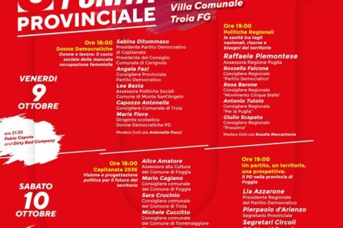 9 e 10 ottobre Festa provinciale de l’Unità a Troia: due giorni di confronto sul futuro della Capitanata